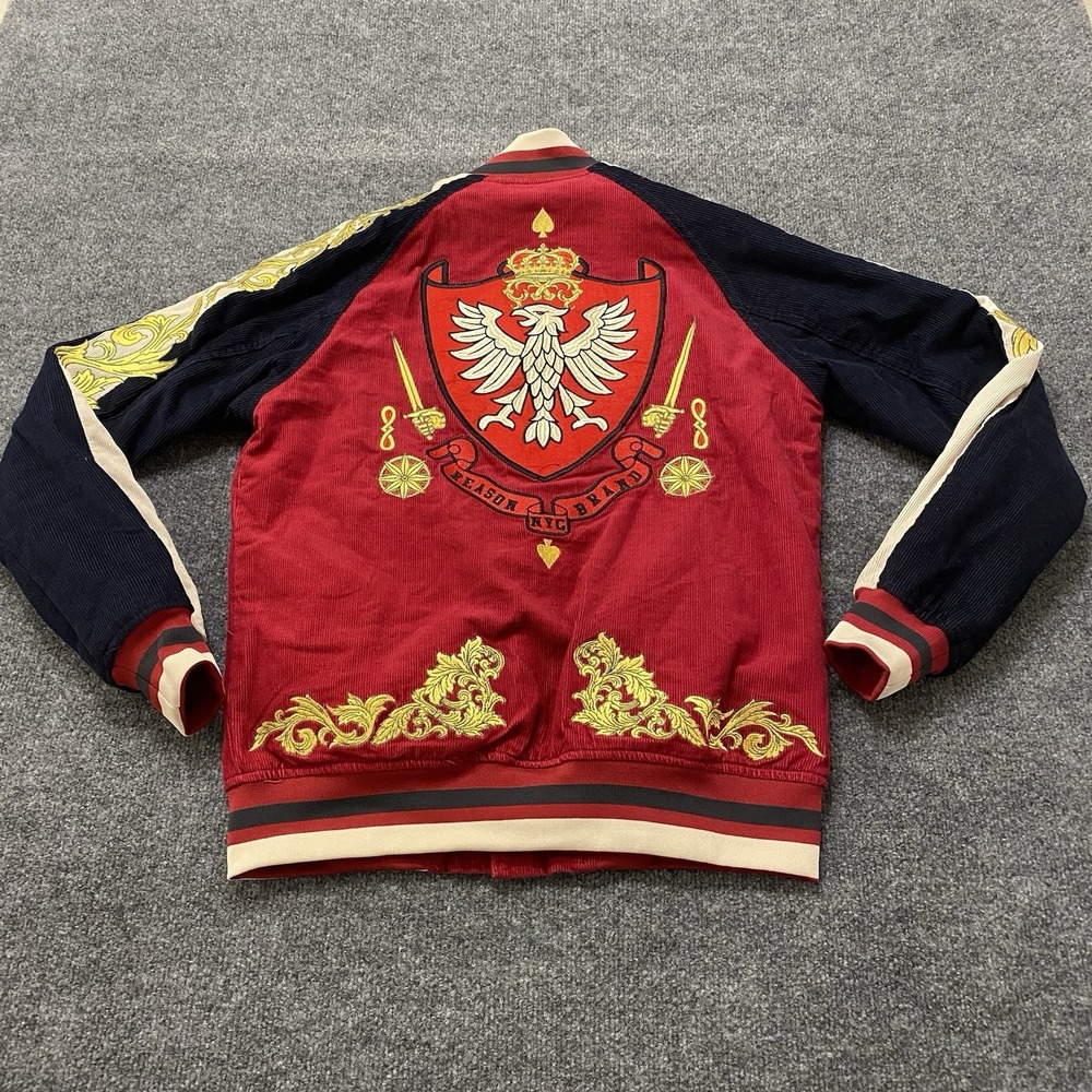 Reason Cutless Crown Royalty Bomber Jacket Mens Small Corduroy Embroidered